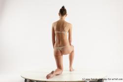 Underwear Woman White Kneeling poses - ALL Athletic Kneeling poses - on one knee long brown Multi angle poses Academic